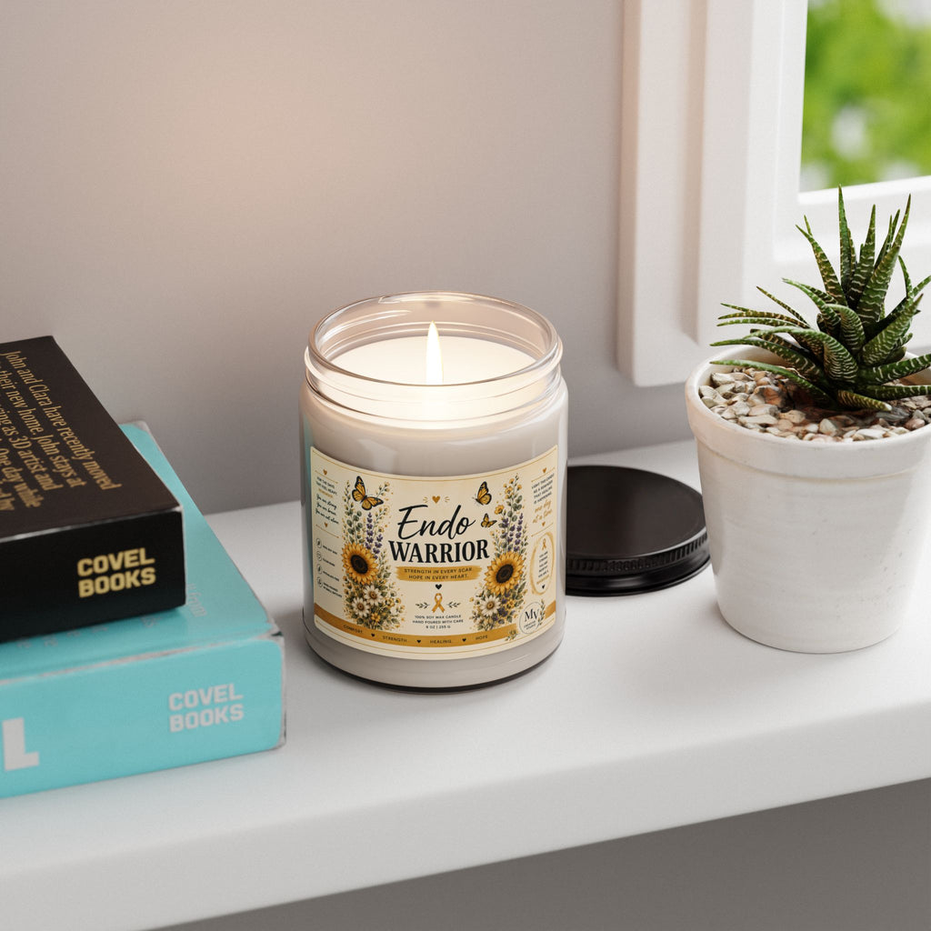 Endo Warrior Scented Soy Candle — 9oz Aromatherapy Candle with Sunflower Design (Endometriosis Awareness)