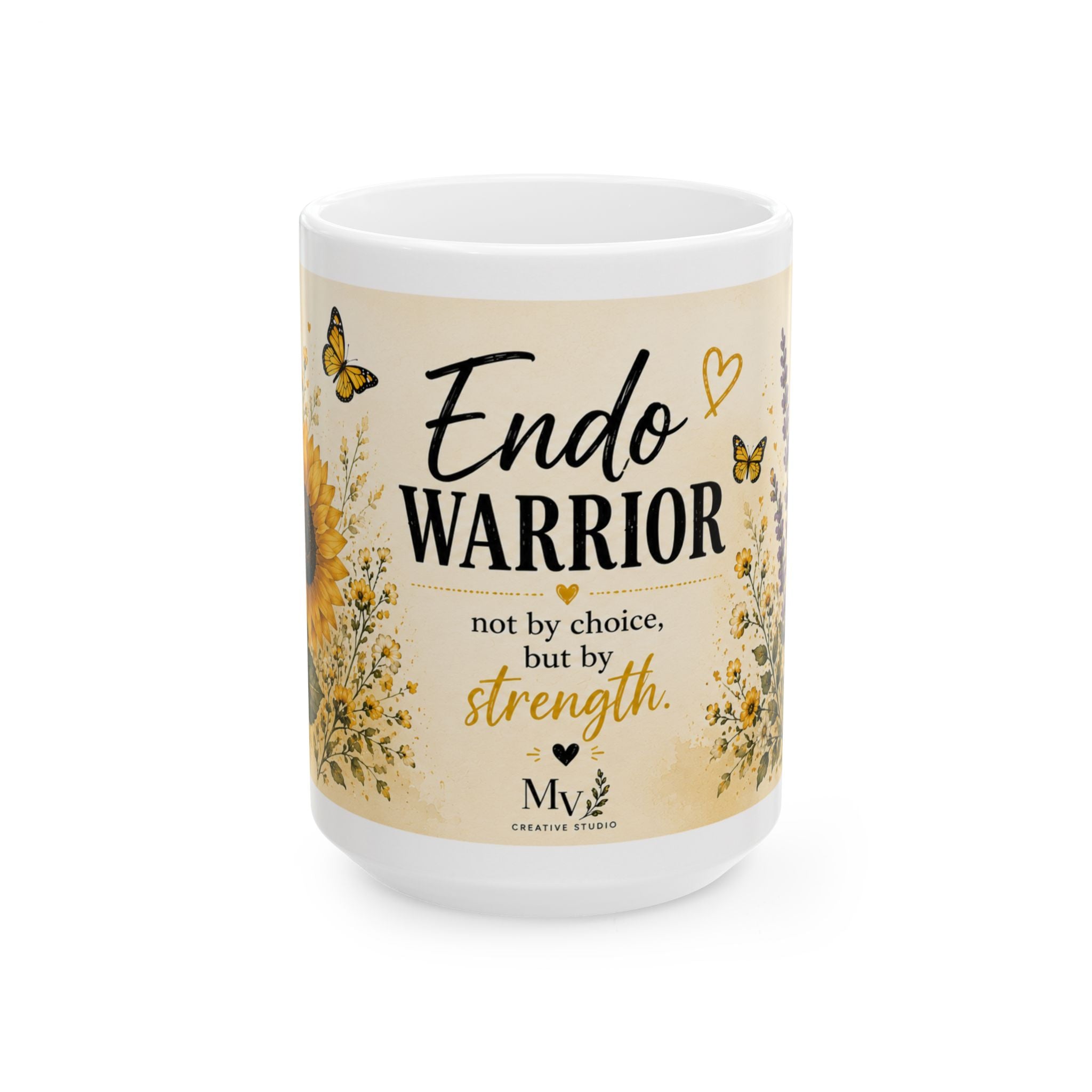 Endo Warrior Ceramic Mug — “Endo Warrior: Not by Choice but by Strength” Inspirational Endometriosis Awareness Coffee Cup