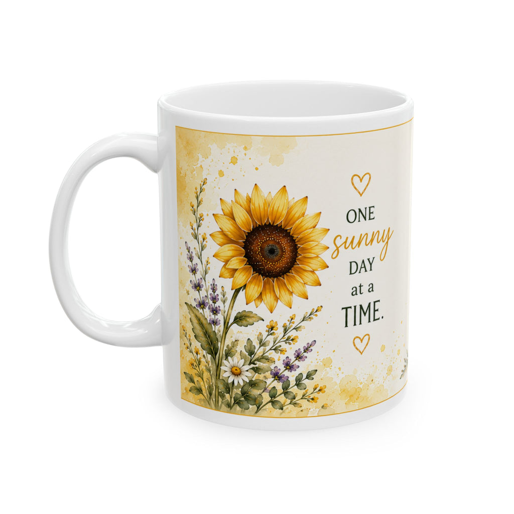 Sunflower Healing Mug — "Healing takes time. Be gentle with yourself." Inspirational Ceramic Coffee Cup (11oz/15oz)