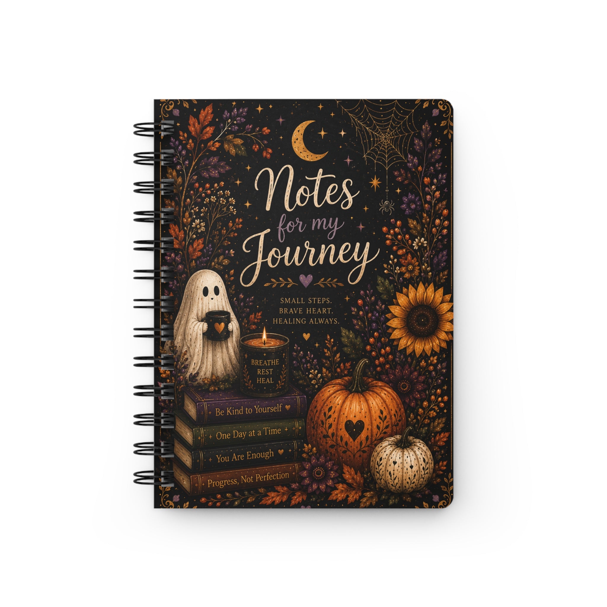 Notes for My Journey Spiral Notebook — Halloween Pumpkin & Ghost Journal