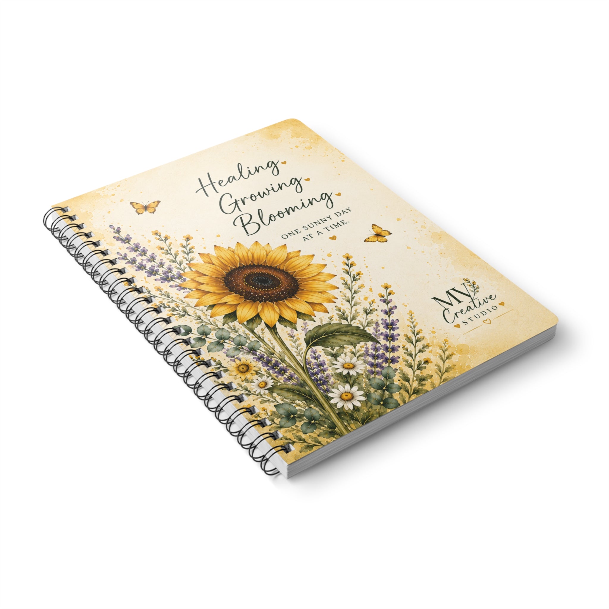 Healing, Growing, Blooming Sunflower Notebook — A5 Wirobound Journal
