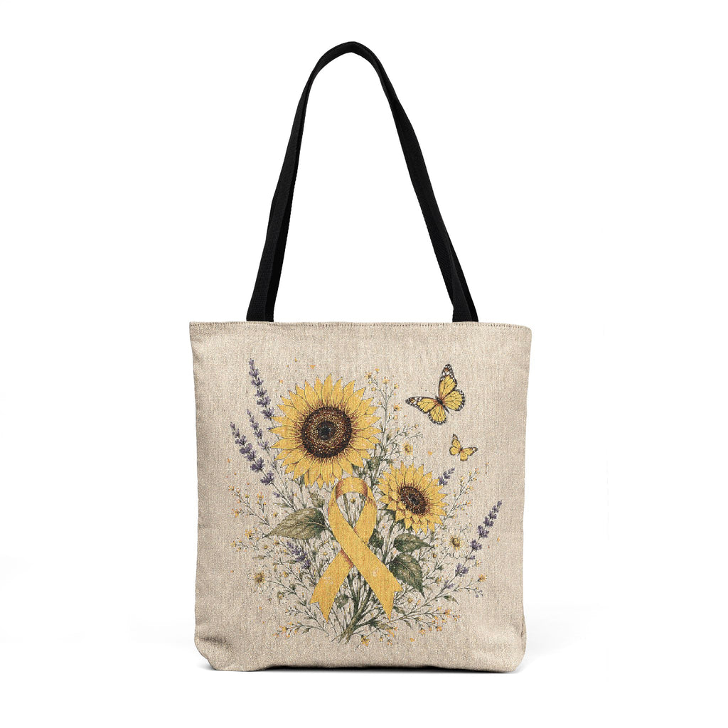 Sunflower Awareness Woven Tote — Yellow Ribbon Floral Tote Bag