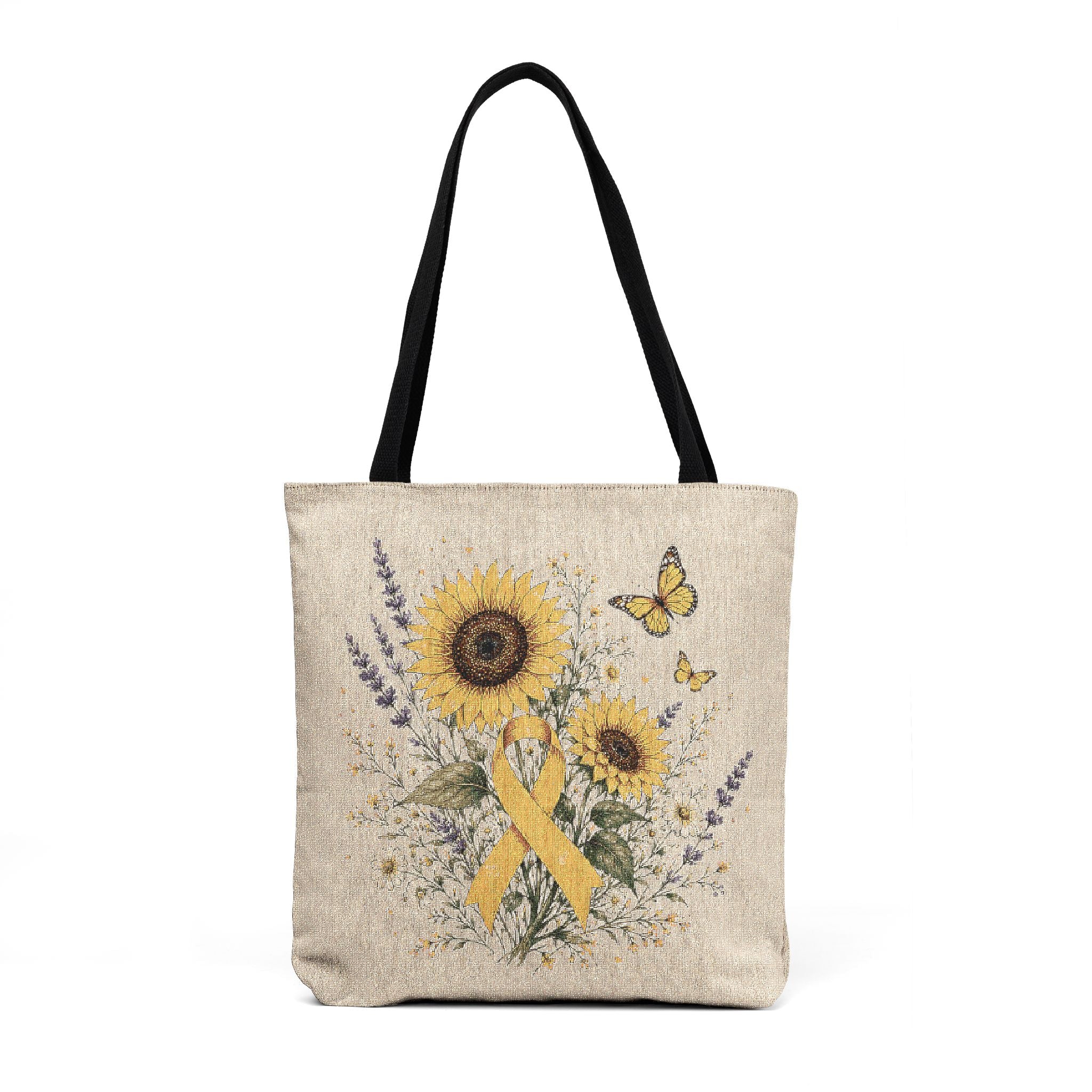 Sunflower Awareness Woven Tote — Yellow Ribbon Floral Tote Bag