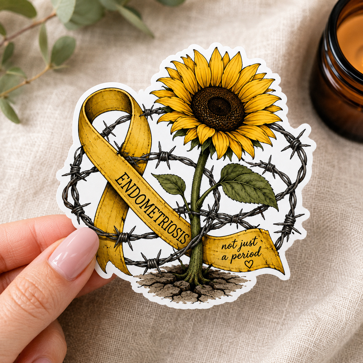 Sunflower Rising Through Barbed Wire | Endometriosis Awareness Sticker – MV Creative Studio (1)