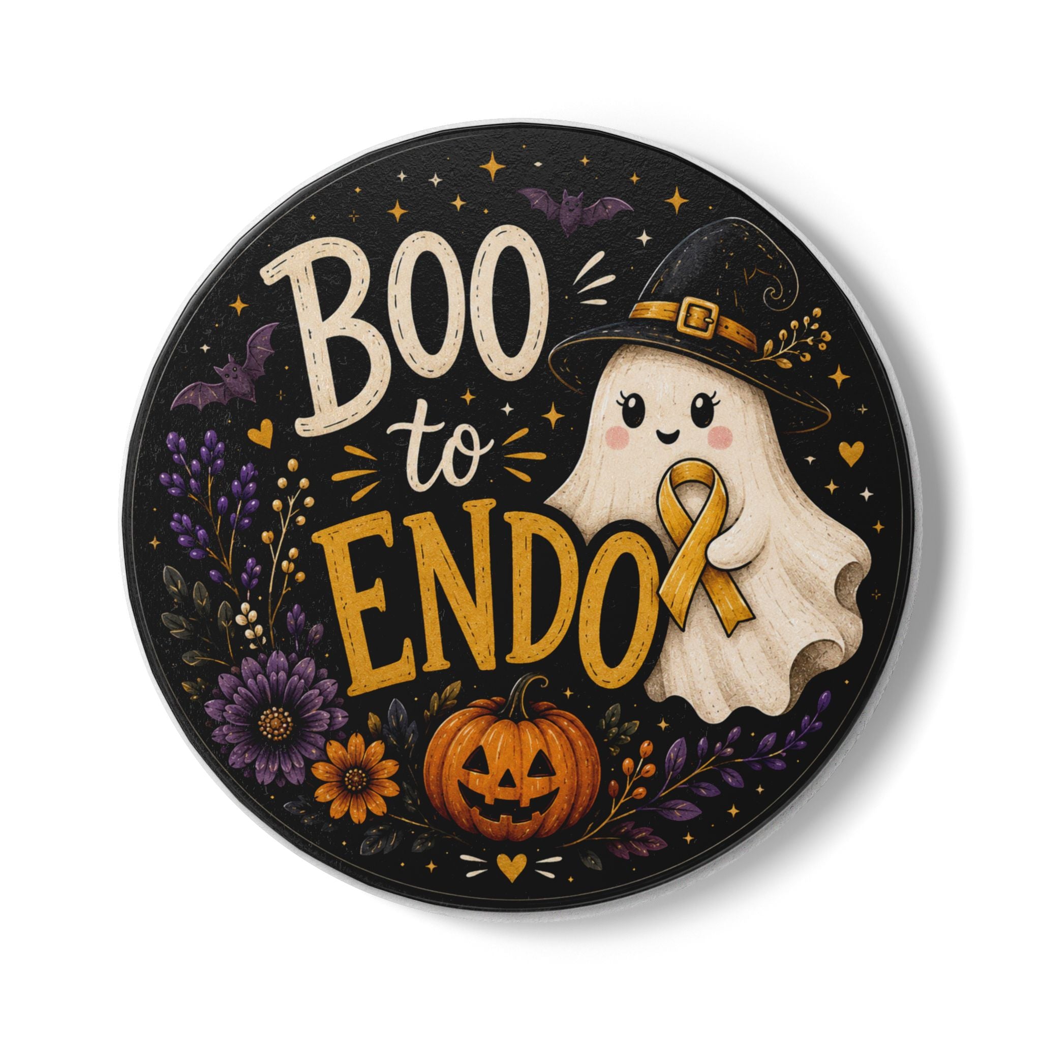 Halloween 'Boo to Endo' Ceramic Coaster — Endometriosis Awareness Ghost Design