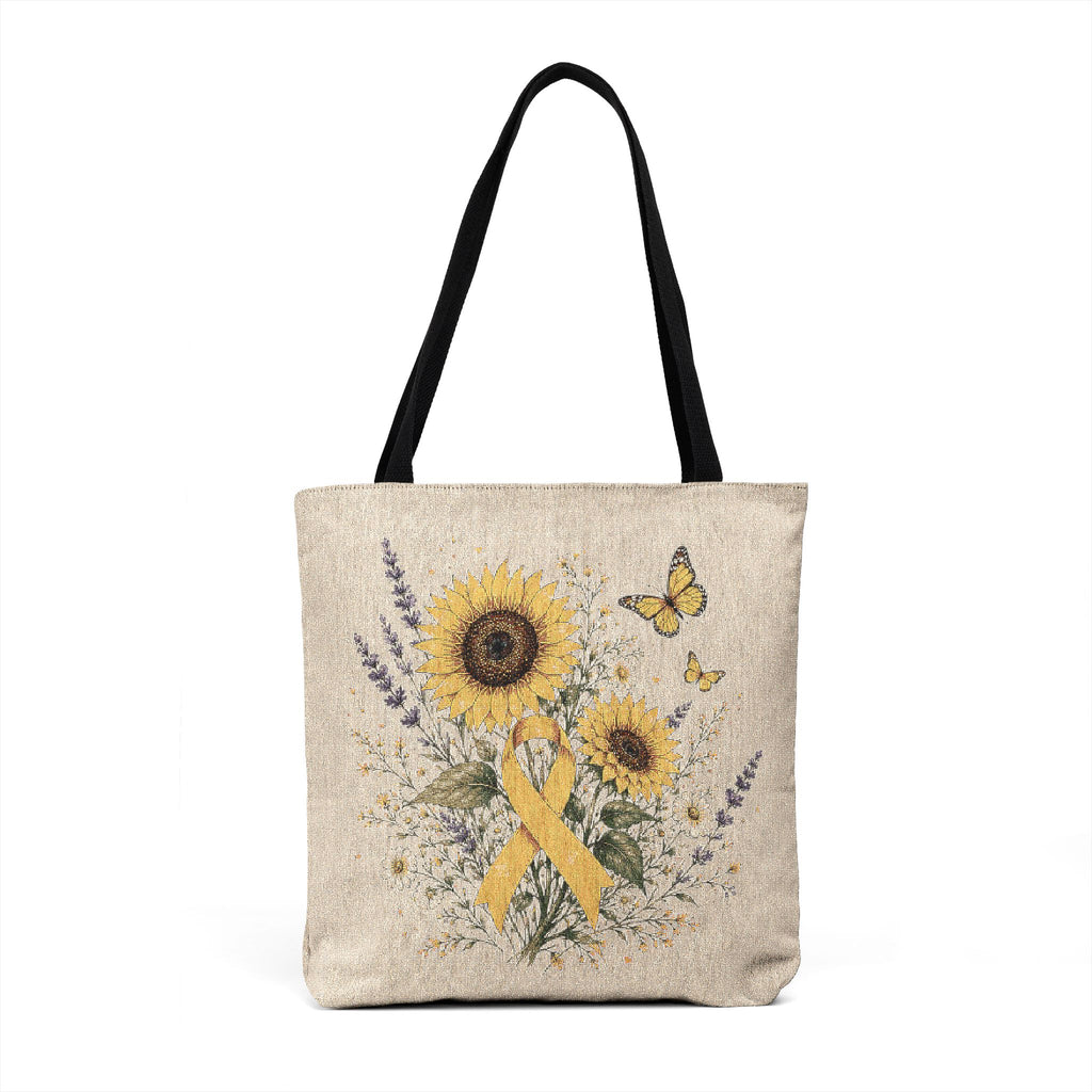 Sunflower Awareness Woven Tote — Yellow Ribbon Floral Tote Bag