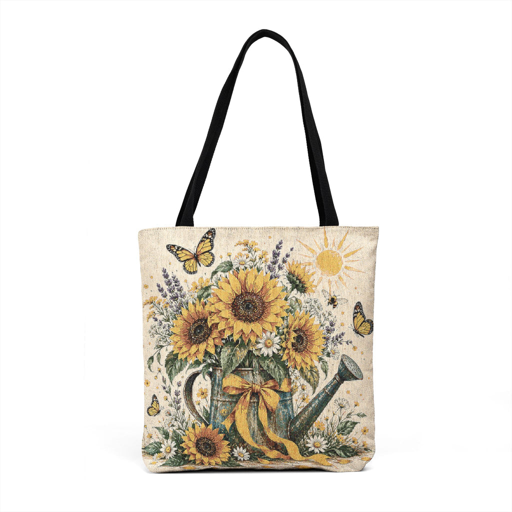 Sunflower Watering Can Woven Tote — Floral Sunflower Tote Bag