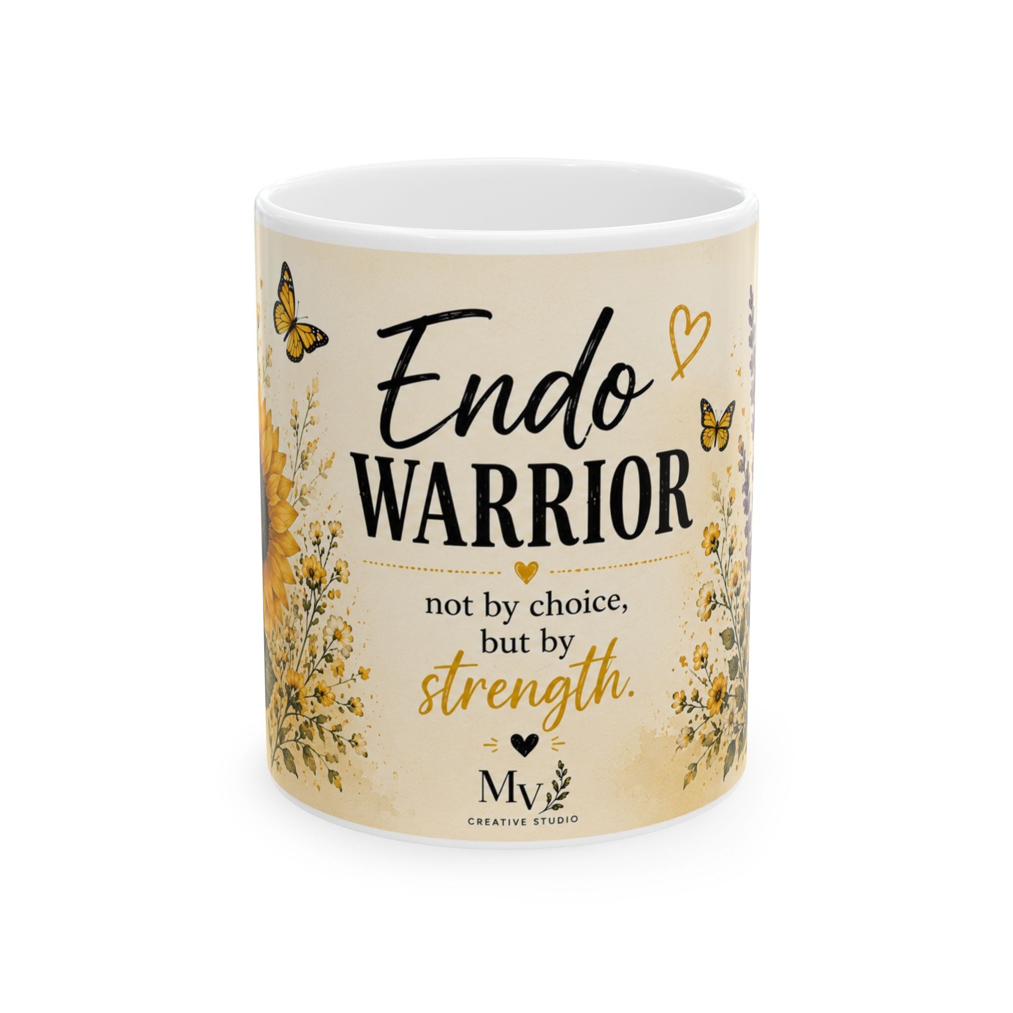 Endo Warrior Ceramic Mug — “Endo Warrior: Not by Choice but by Strength” Inspirational Endometriosis Awareness Coffee Cup