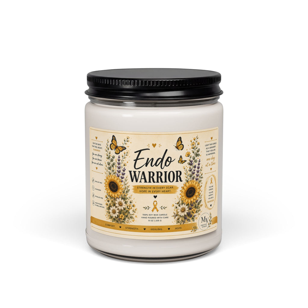 Endo Warrior Scented Soy Candle — 9oz Aromatherapy Candle with Sunflower Design (Endometriosis Awareness)