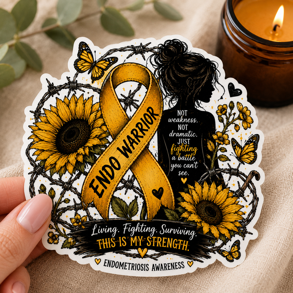 Woman Fighting a Battle | Endometriosis Sticker (5)