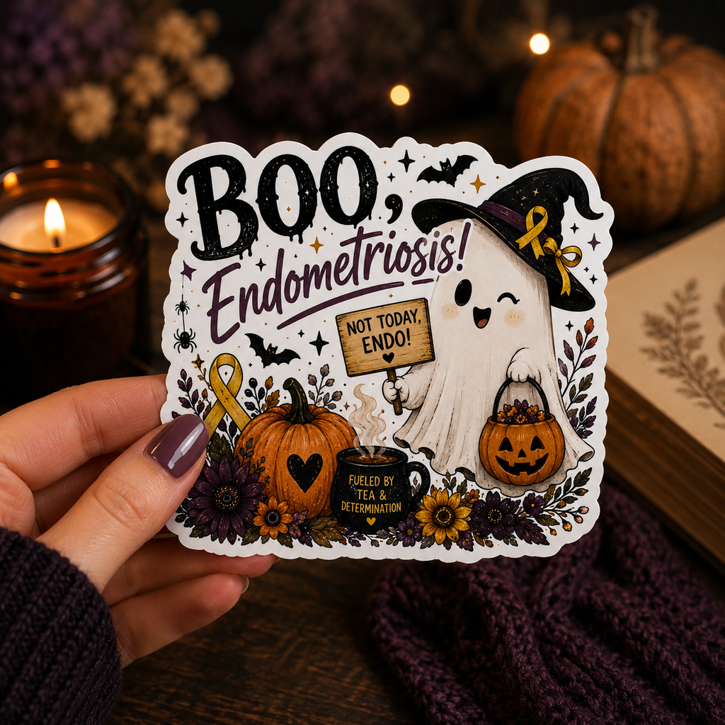 BOO, Endometriosis Sticker | Halloween Chronic Illness Awareness