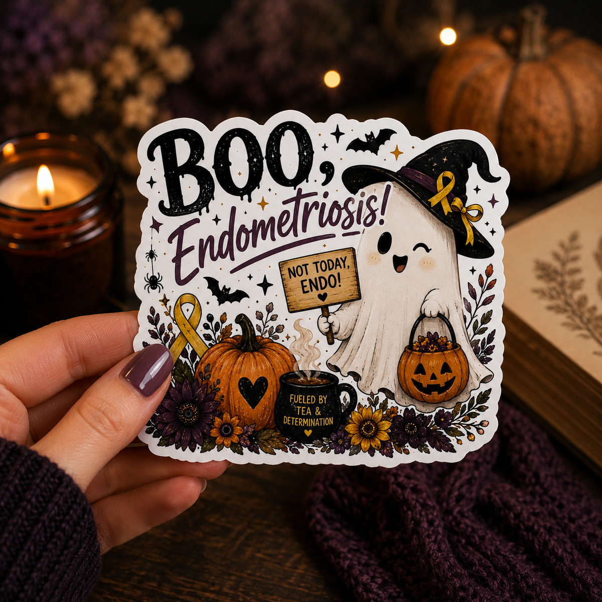 BOO, Endometriosis Sticker | Halloween Chronic Illness Awareness