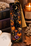 Cozy Autumn Night Black Cat Bookmark | Fall Book Lover Gift