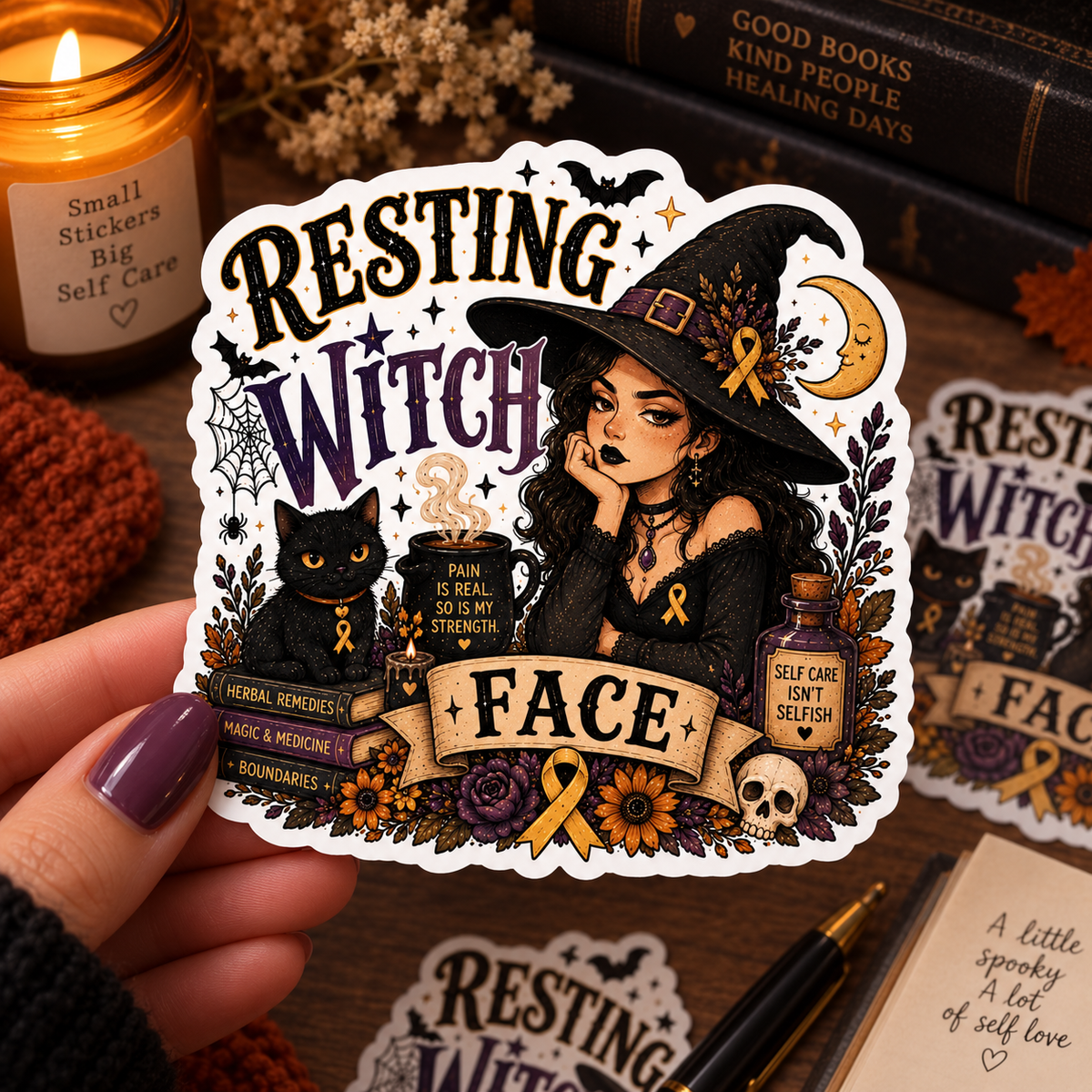 Resting Witch Face Sticker | Halloween Chronic Illness