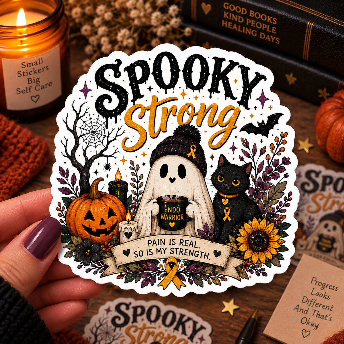 Spooky Strong Sticker | Halloween Chronic Illness Awareness