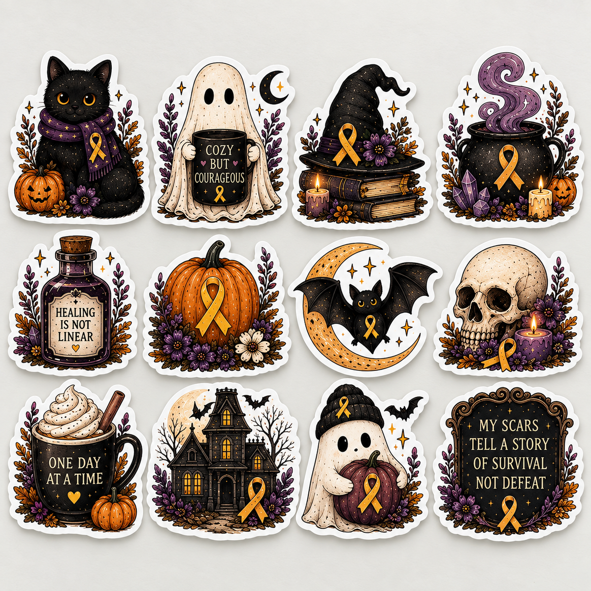 Cozy Witchy Halloween Sticker Set |  12 Gothic Autumn Stickers