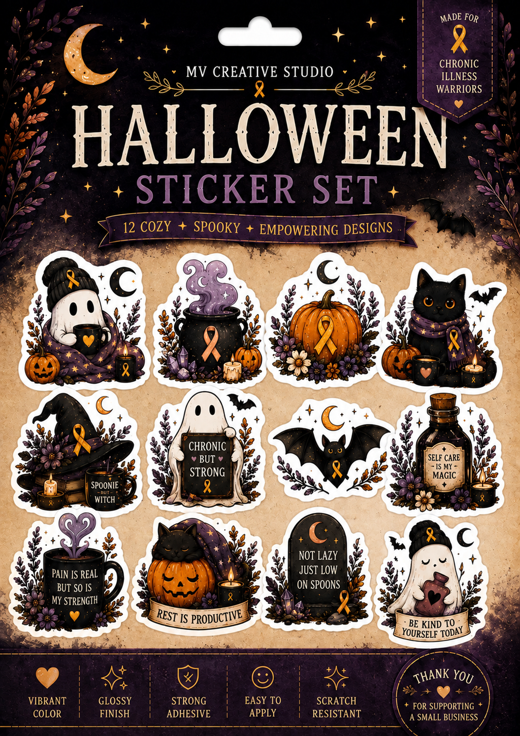 Cozy Halloween Chronic Sticker Bundle | 12 Chronic Illness Awareness Stickers