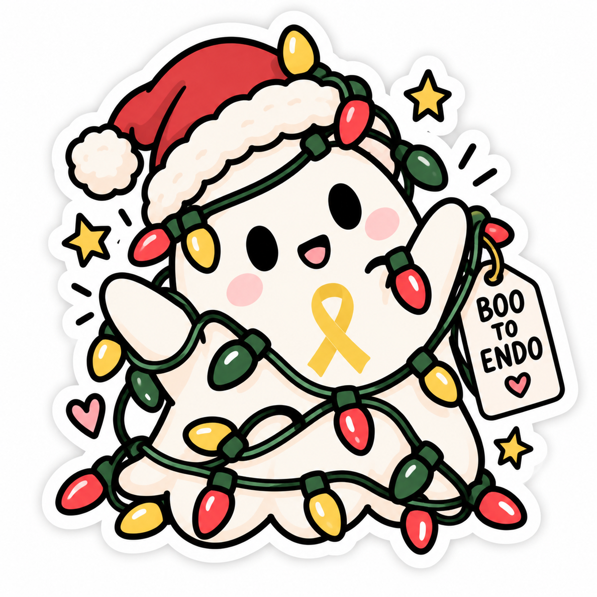Boo to Endo Christmas Sticker Pack | 5 Endometriosis Awareness Stickers | Chronic Illness Gift | Cute Holiday Ghost Stickers 👻🎄💛