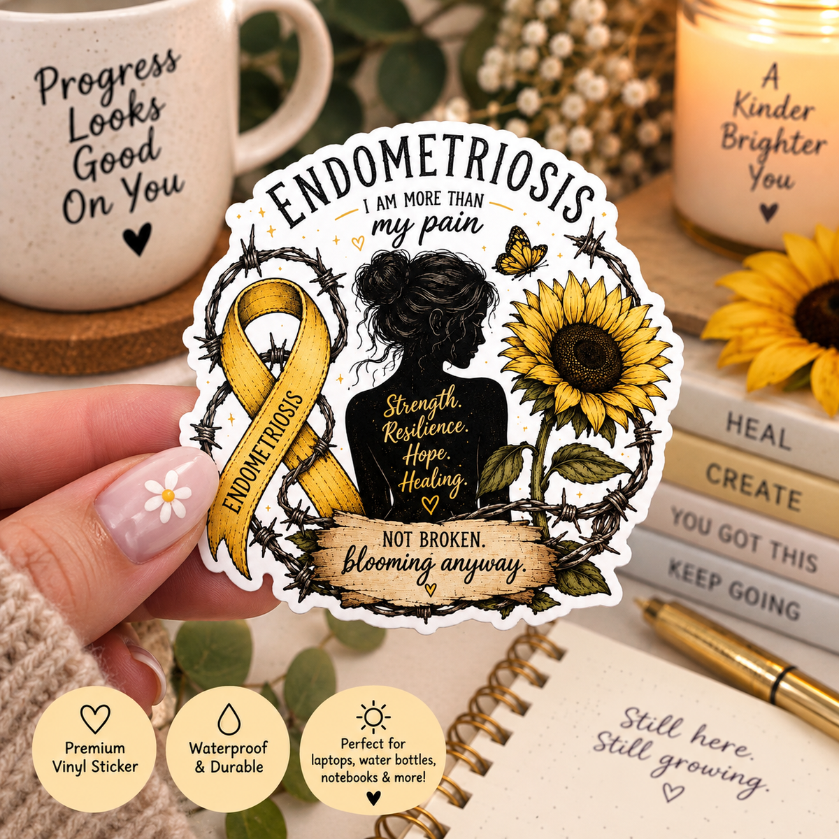 Women and Sunflower Silhouette | Endometriosis Sticker (3)