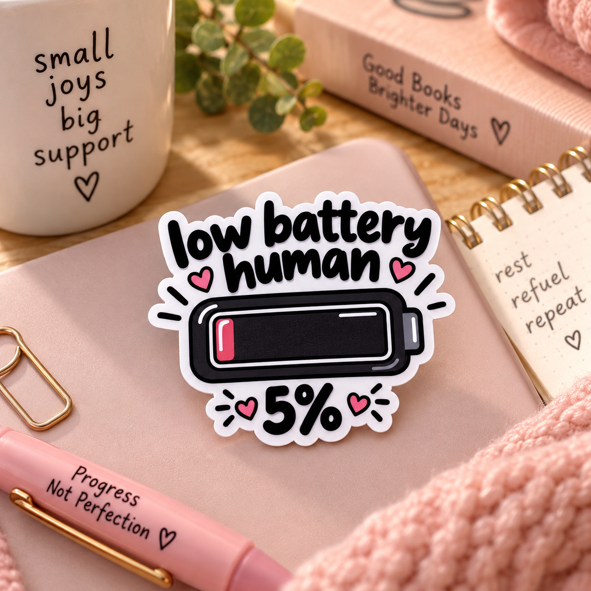 Low Battery Human 5% die-cut sticker | Chronic Illness Gift