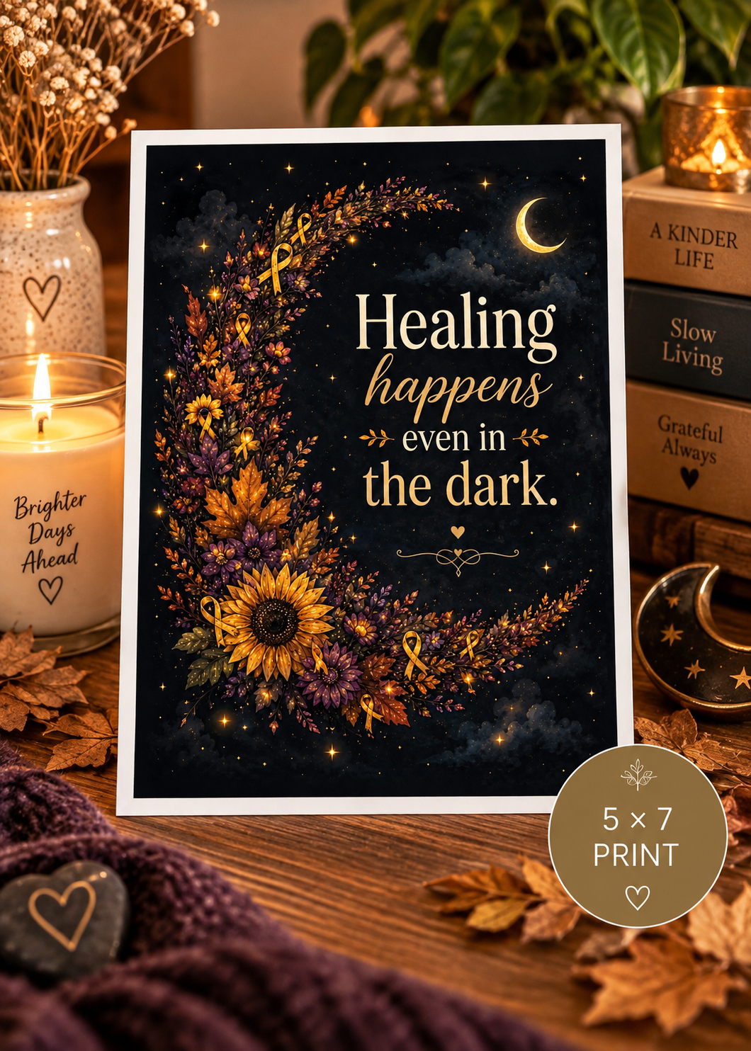 Healing Happens Even in the Dark 5x7 Art Print | Endometriosis Awareness Gift | Endo Warrior Wall Art | Chronic Illness Encouragement