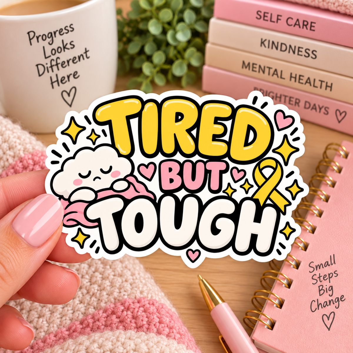 Tired But Tough Sticker | Chronic Illness & Endometriosis Awareness Sticker | Spoonie Gift