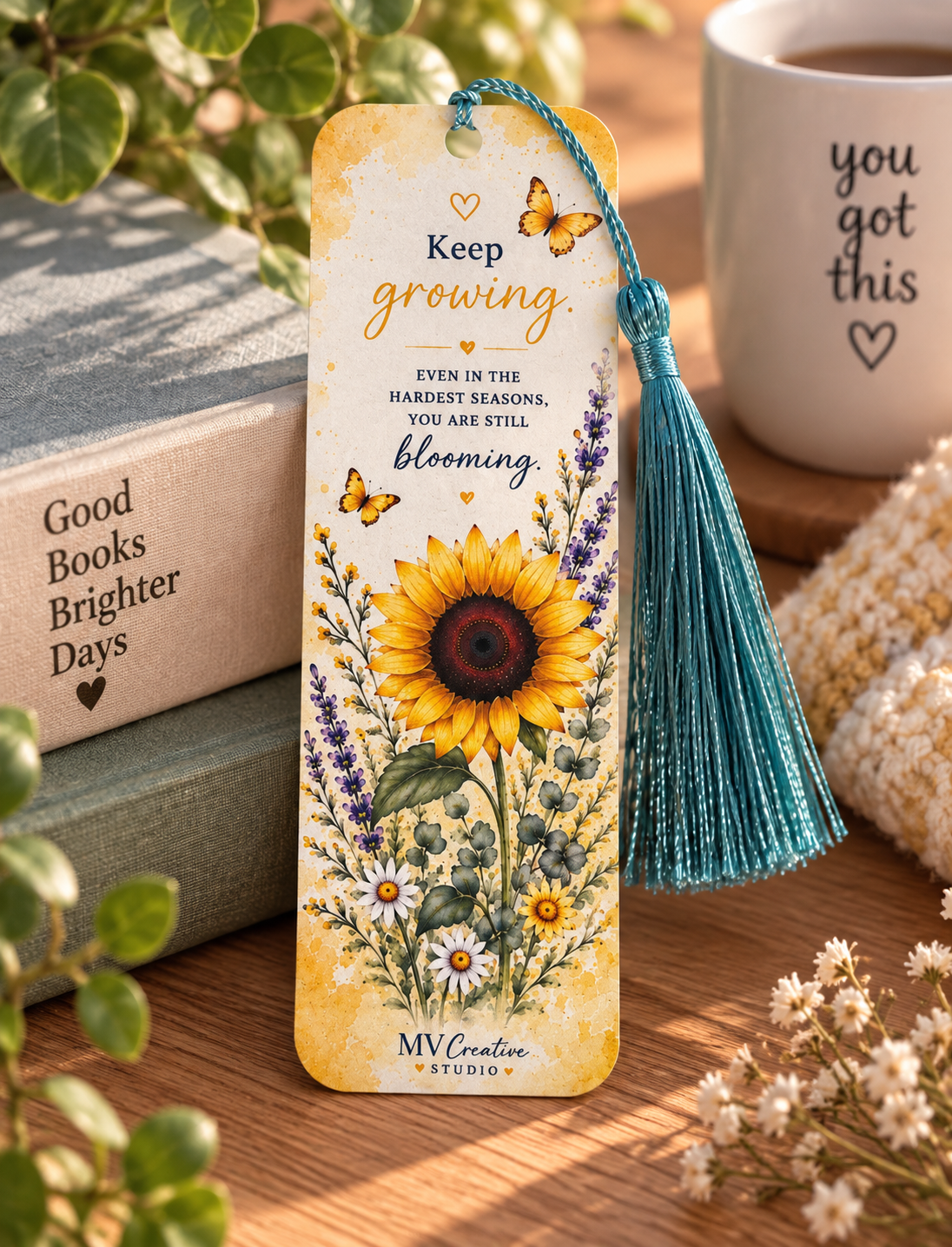 Keep Growing Sunflower Bookmark | Inspirational Reader Gift