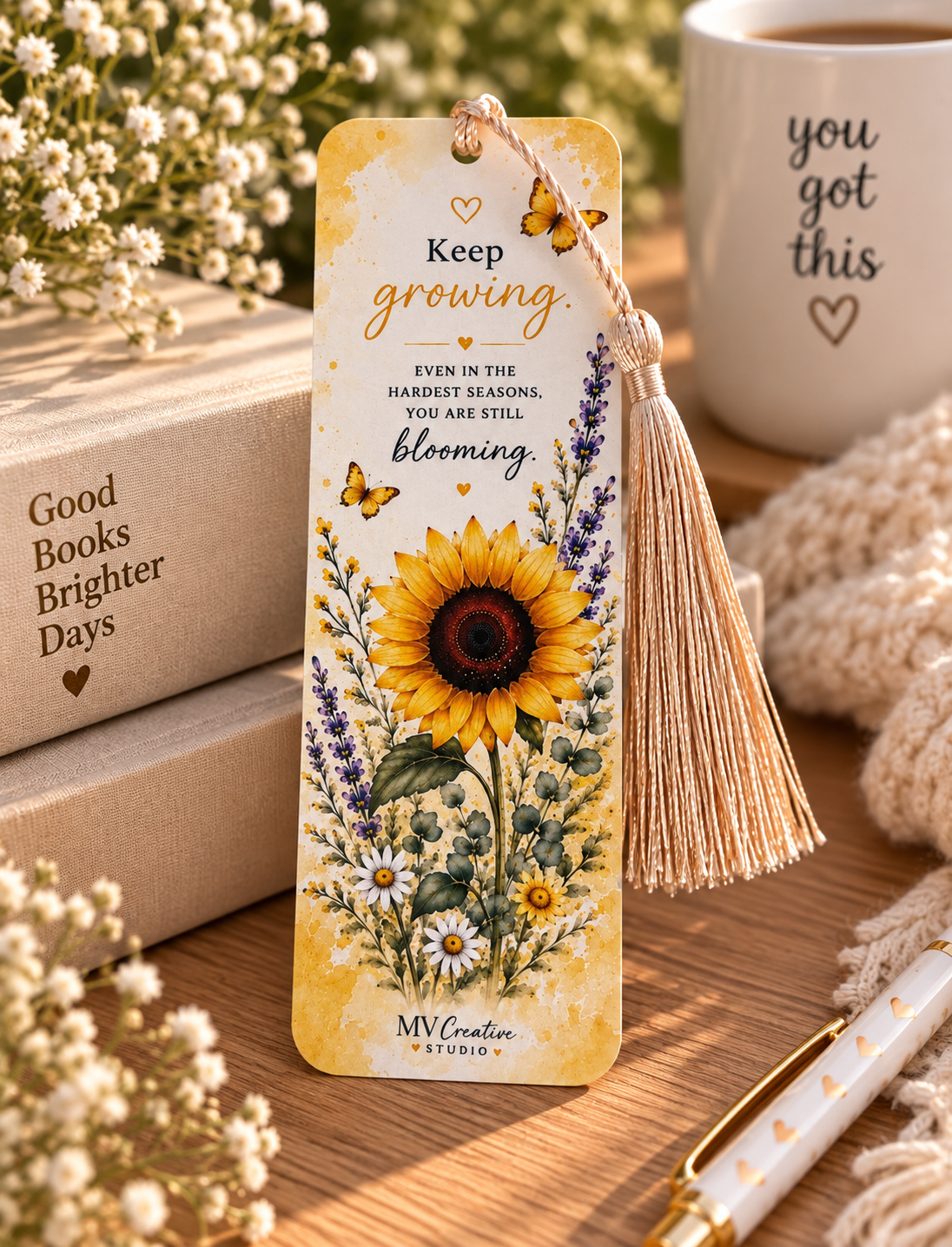 Keep Growing Sunflower Bookmark | Inspirational Reader Gift