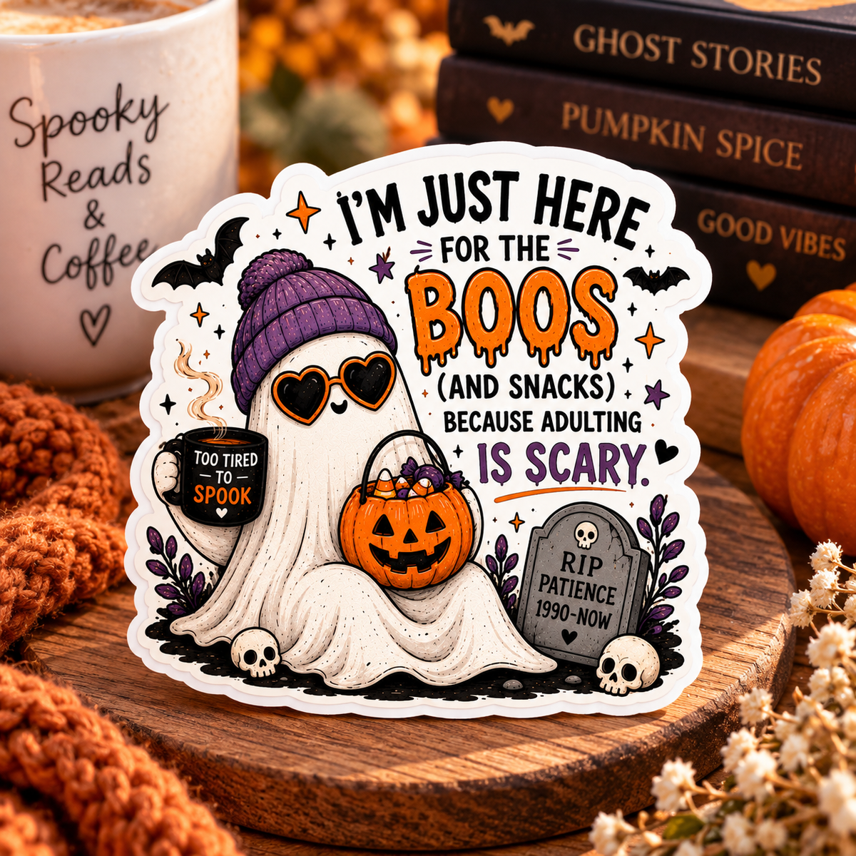 I’m Just Here for the Boos Sticker | Funny Halloween Ghost Sticker | Spooky Season Sticker | Cute Ghost Sticker | Halloween Gift