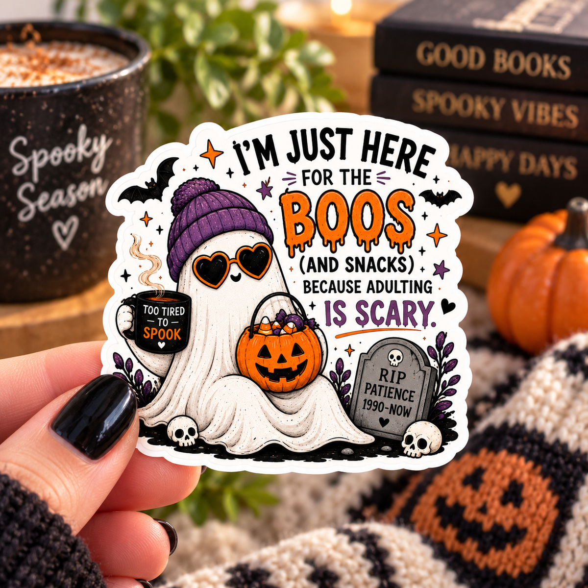 I’m Just Here for the Boos Sticker | Funny Halloween Ghost Sticker | Spooky Season Sticker | Cute Ghost Sticker | Halloween Gift