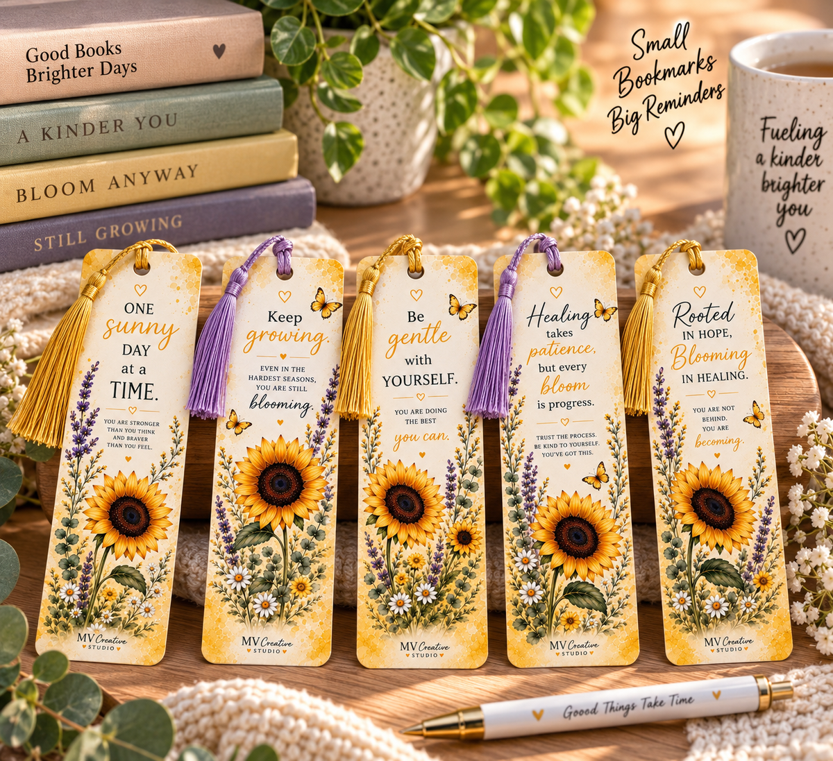 Sunflower Inspirational Bookmark Collection | Set of 5