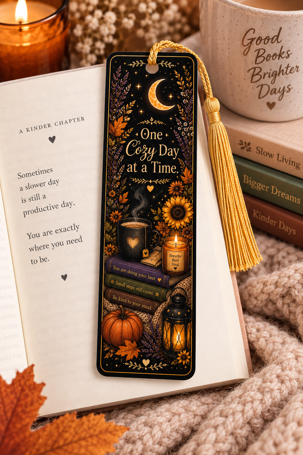 One Cozy Day Bookmark | Botanical Book Lover Gift