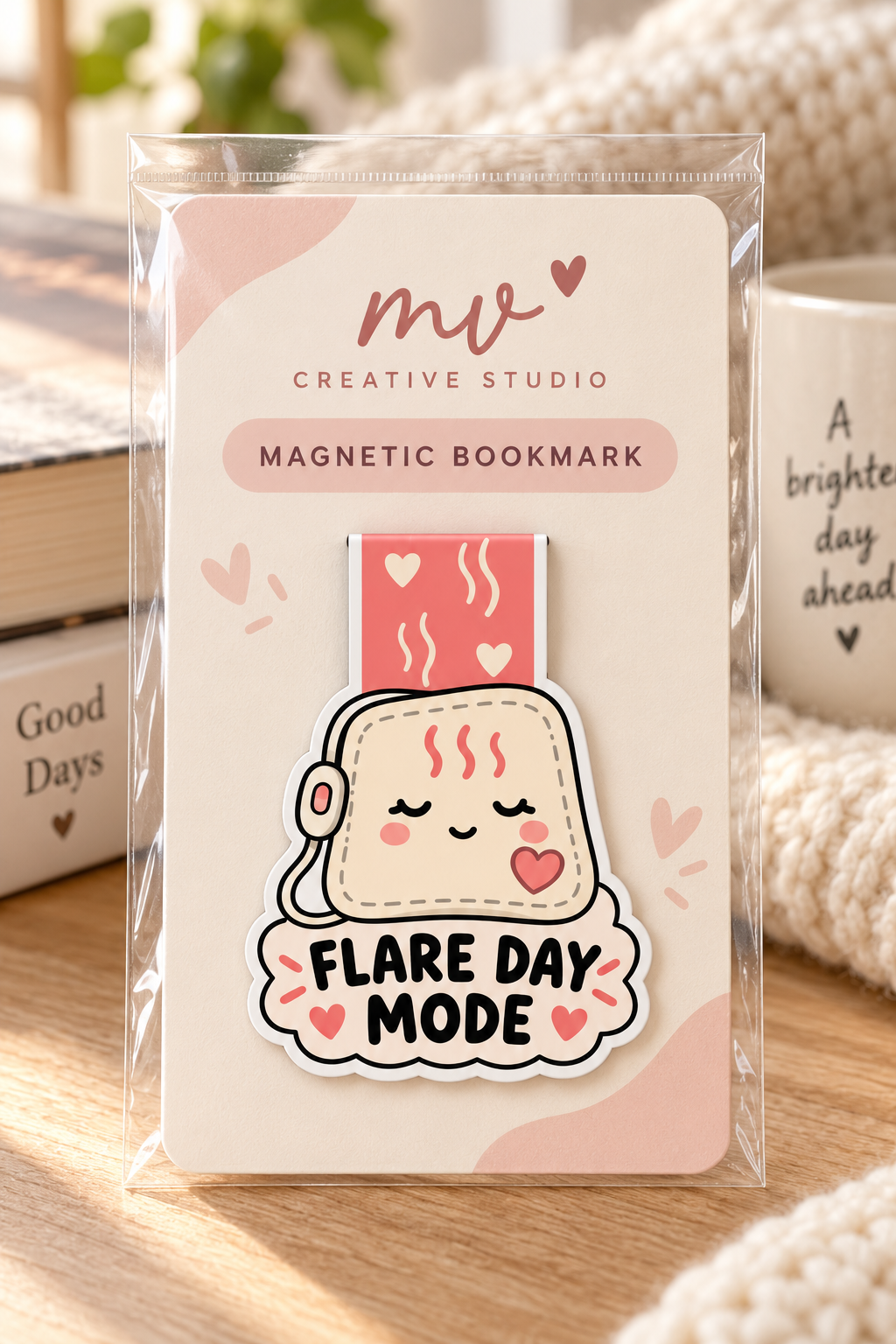 Flare Day Mode Magnetic Bookmark | Chronic Illness Gift | Heating Pad Spoonie Bookmark | Bookish Accessory