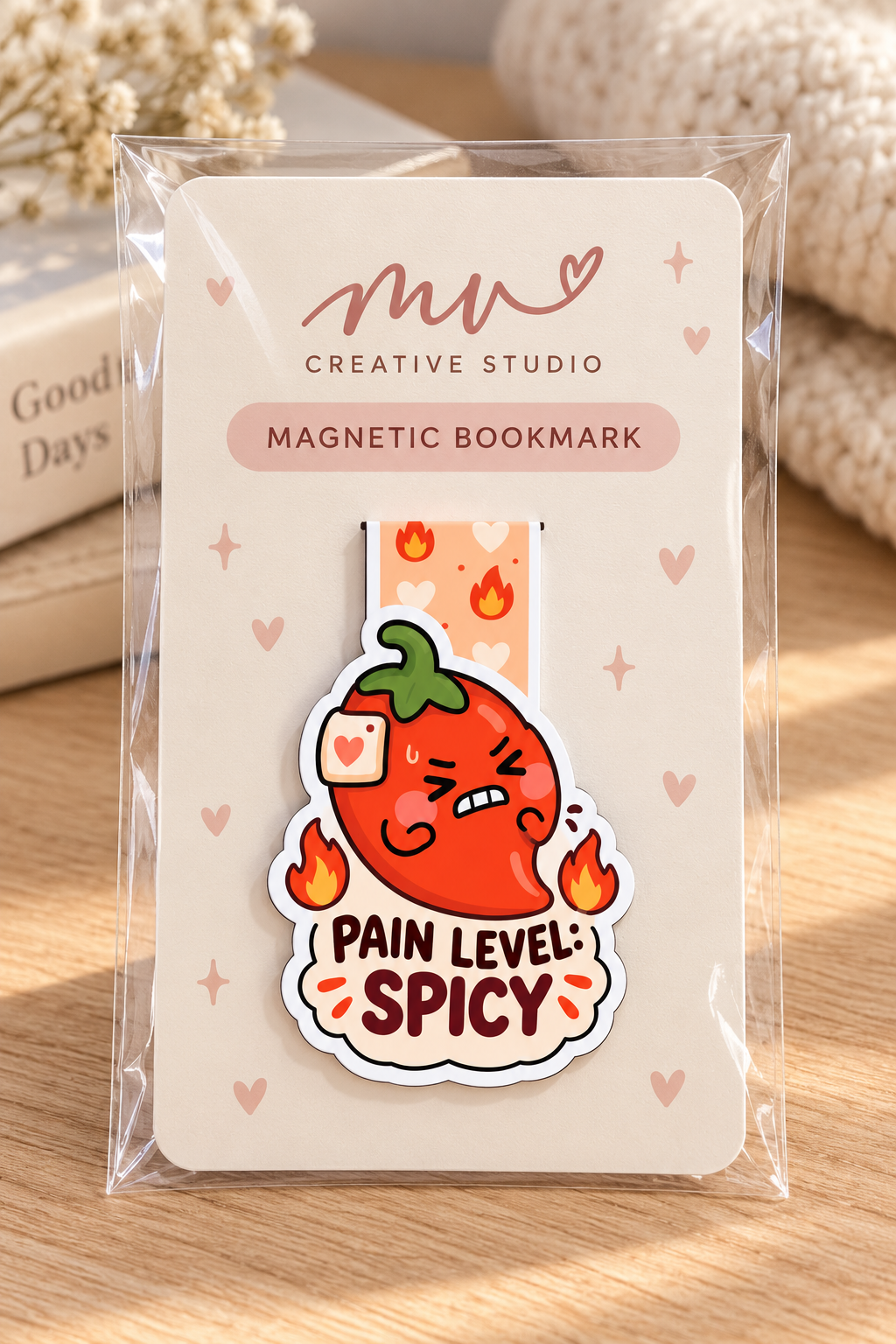 Pain Level Spicy Magnetic Bookmark | Chronic Pain Gift | Funny Spoonie Bookmark | Chronic Illness Bookish Accessory