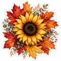 Sunflower Surrounded by Maple Leaves Sticker
